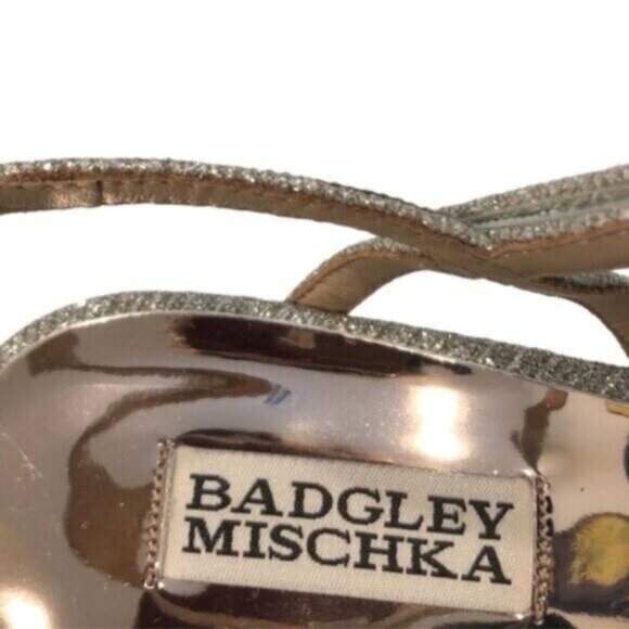 NWT Badgley Mischa Platinum Metallic Block Heel Bridal Sexy Dressy Sandals 9 - Picture 9 of 10